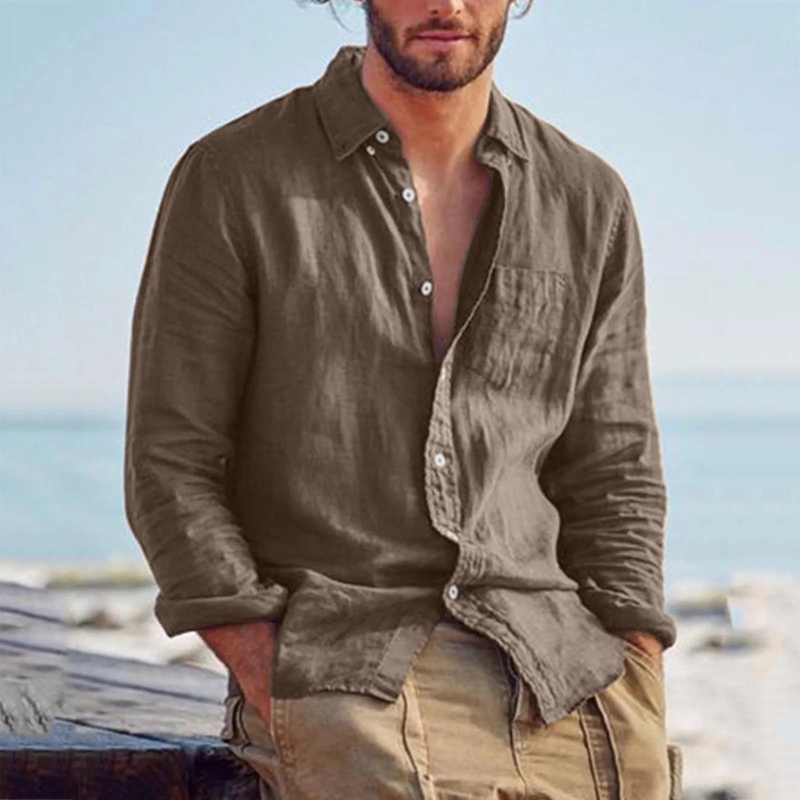 Camicia Uomo Lino Casual Retrò – Cardigan Versatile 4 Stagioni