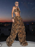 Completo Due Pezzi Donna Stampa Leopardata — Top Crop e Pantaloni Wide Leg Streetwear