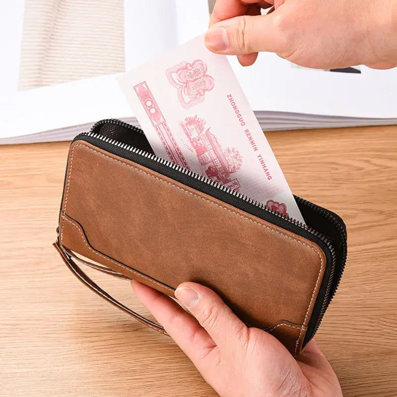 Portafoglio Clutch Uomo Vintage RFID - Porta Carte e Telefono in Pelle PU