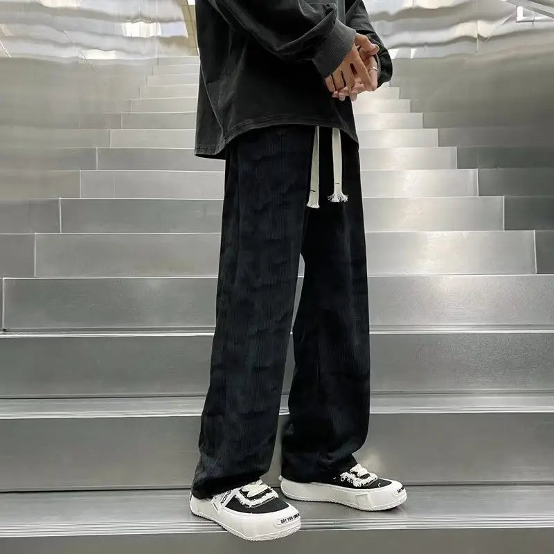 Pantaloni Casual Corduroy Gamba Larga – Stile Retrò Hong Kong