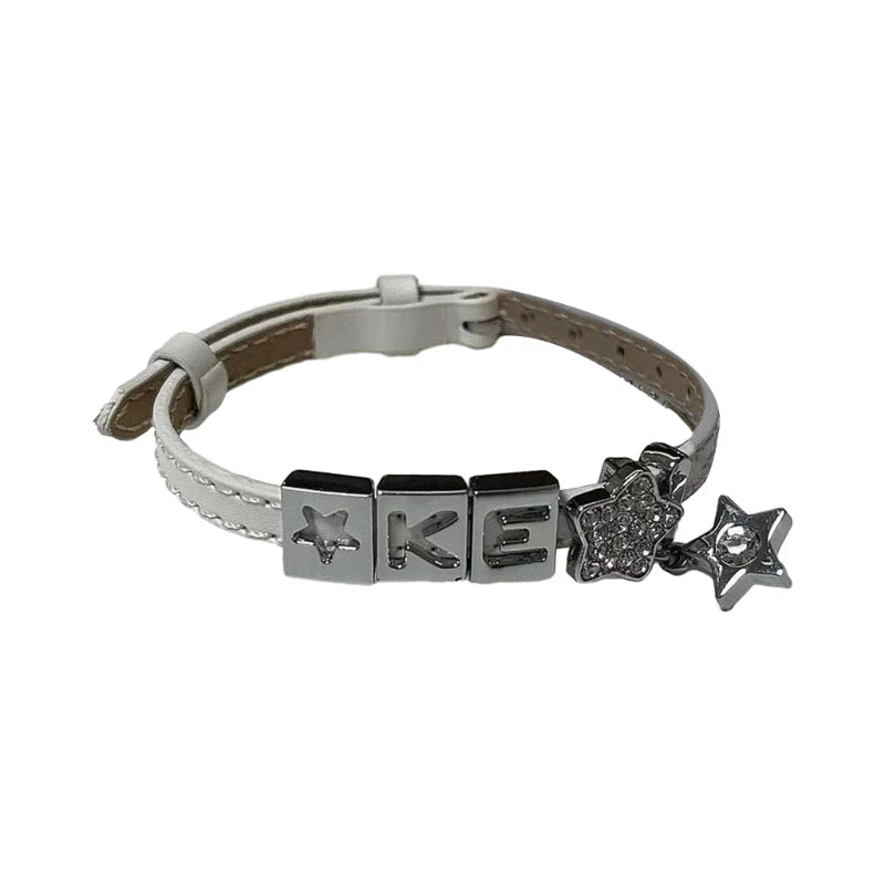Punk Subculture Diamands Star Letter Wide Bracelets Simple Vintage Casual All-matched Accessories Vacation Jewelry