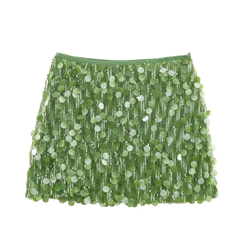 Completo Elegante Donna con Paillettes e Piume - Gilet Scollo Rotondo e Pantaloni Palazzo per Cerimonie