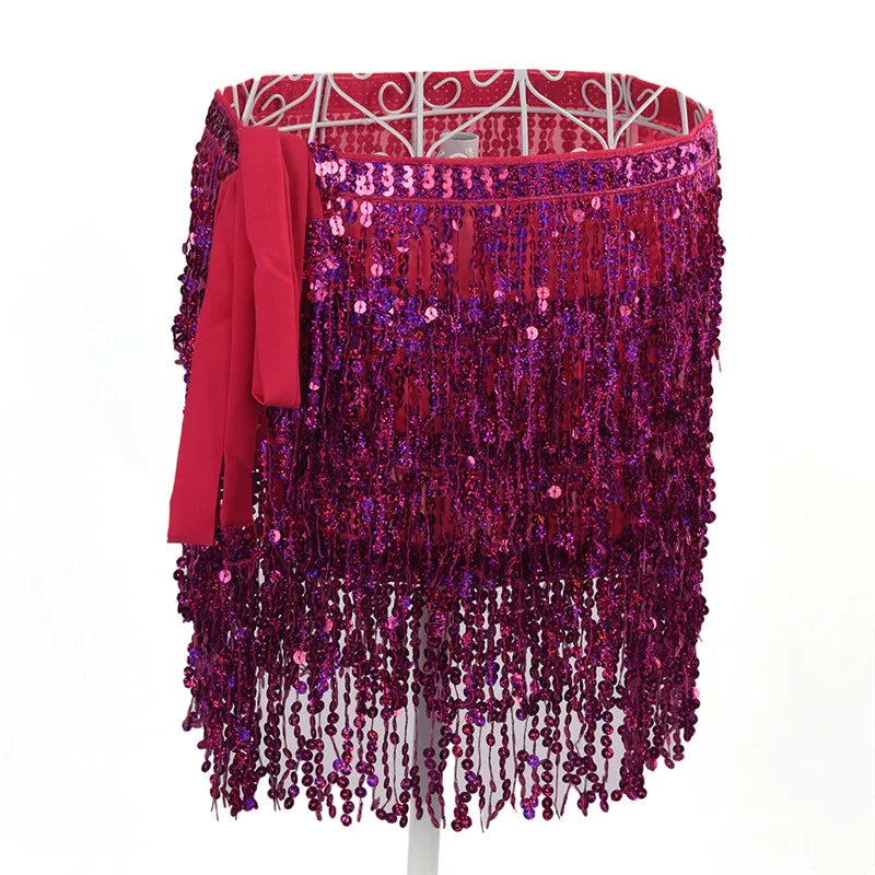 Fascia per Danza del Ventre con Paillettes e Frange - Cintura Decorativa per Performance e Feste