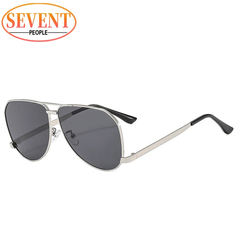 Oversized Pilot Shiled Sunglasses Women 2026 Luxury Brand Vintage Square Metal Frame Shades Eyewear For Ladies Double Beam