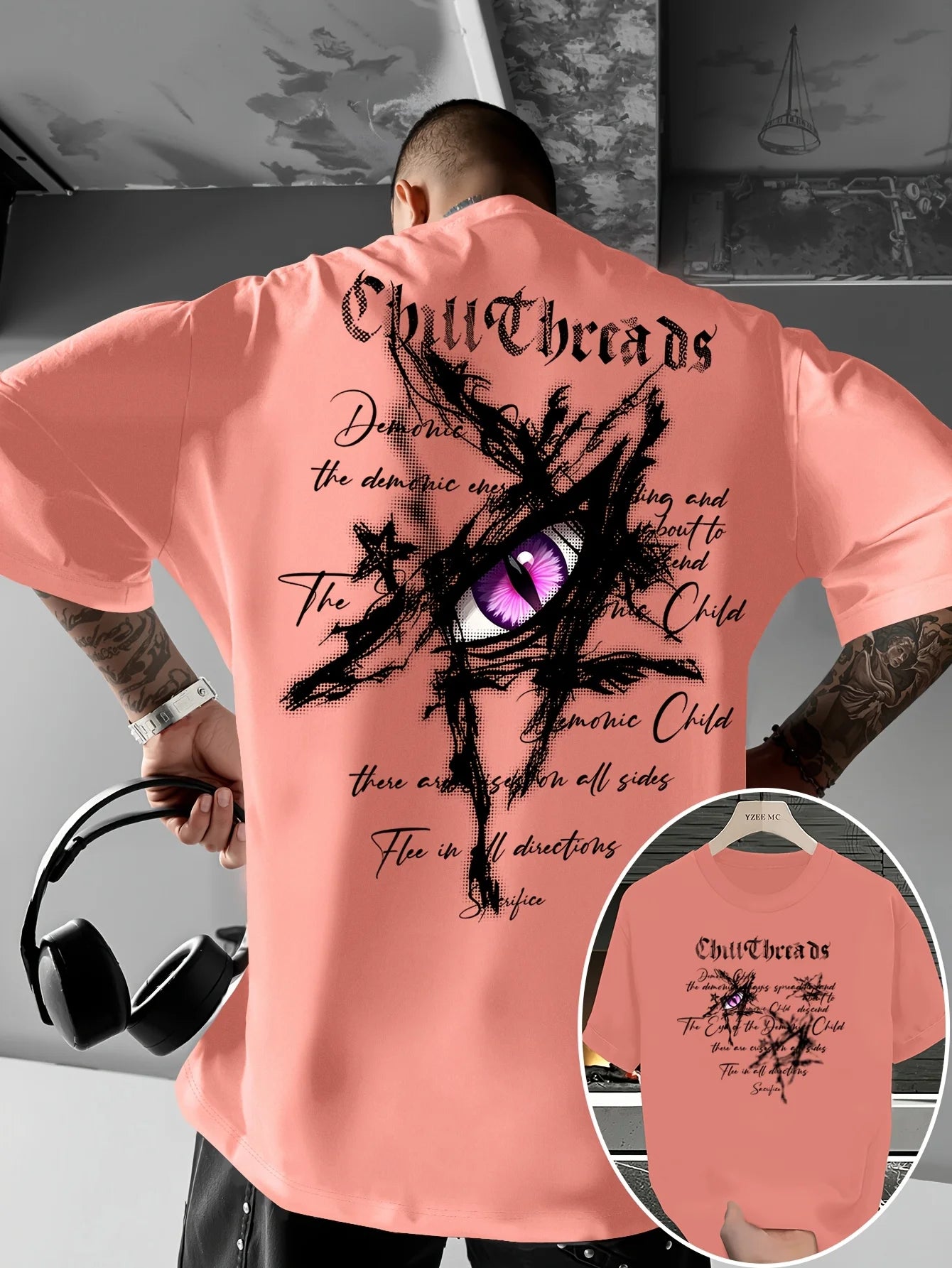 T-shirt Uomo 100% Cotone – Stampa "Eye of The Devil" Loose Fit Estiva