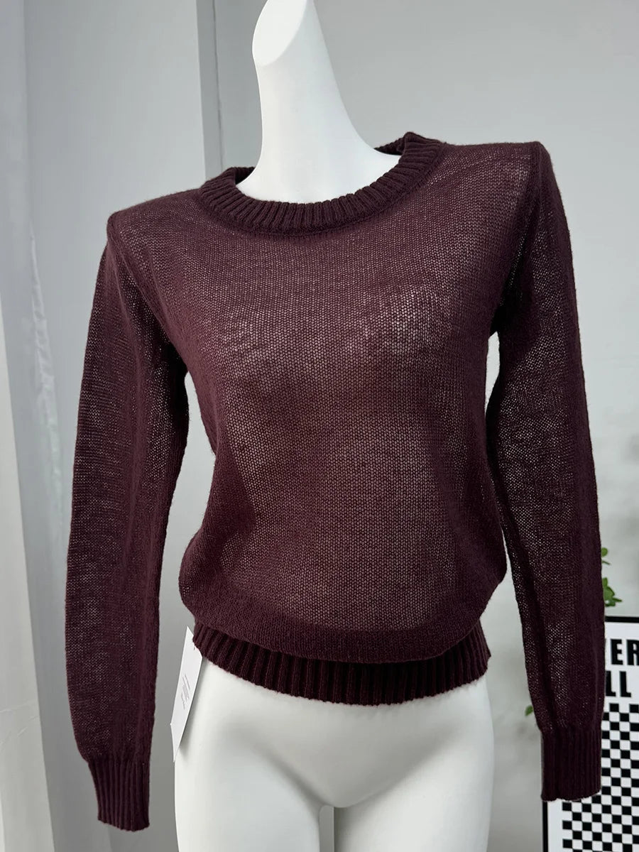 Maglione Elegante Donna Casual Moda Largo Pullover Traforato Colori Caramella