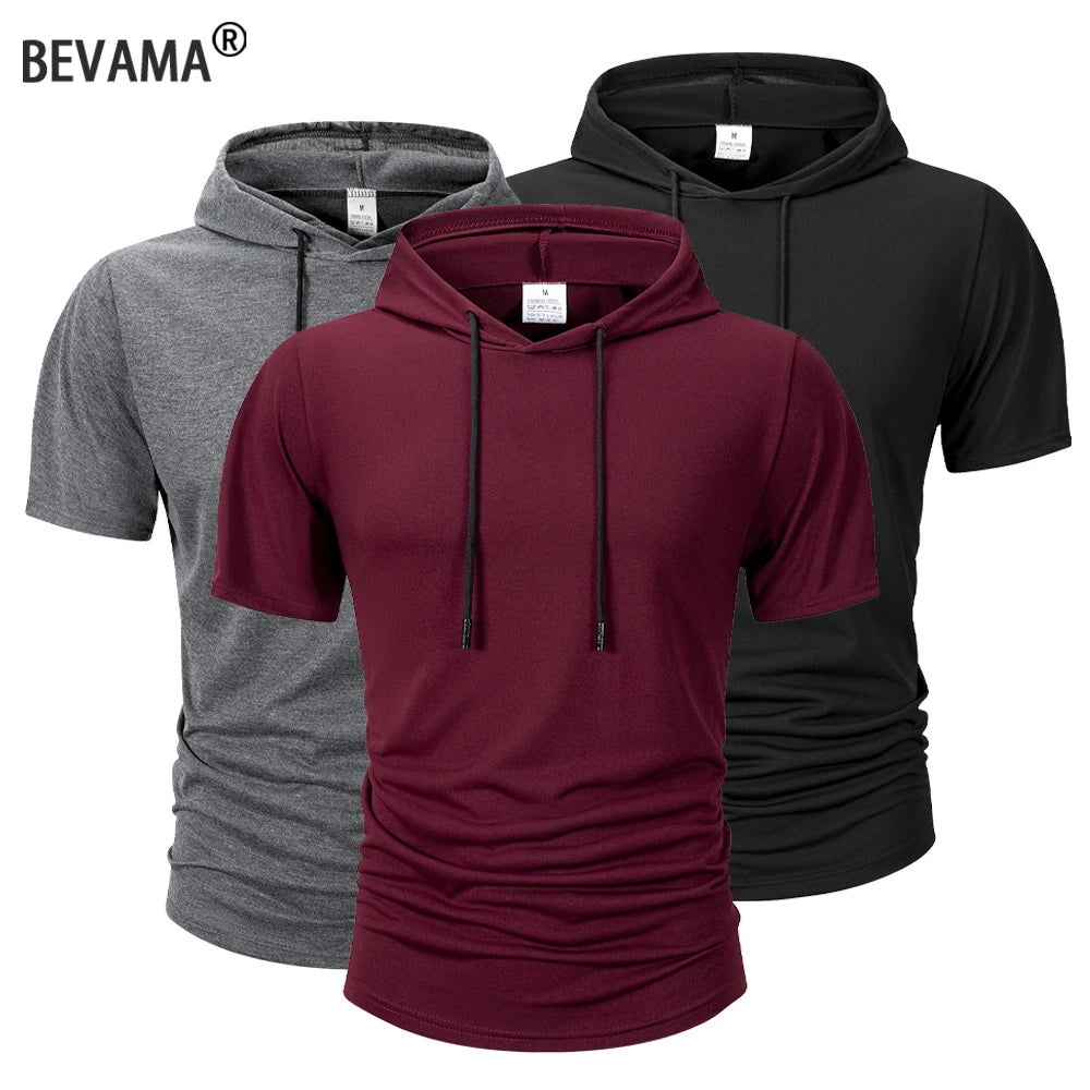 Felpa Uomo Estiva con Cappuccio Manica Corta - T-shirt Sportiva Traspirante