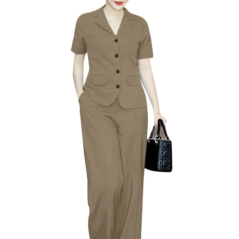 ZANZEA 2024 Elegant Women Fashion Short Sleeve Shirt Wide Leg Trousers Suits Solid Tracksuit 2PCS Summer OL Work Pants Sets