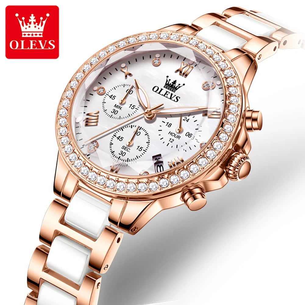 OLEVS Exquisite Women's Watches Prismatic Mirror Surface Quartz Watch Chronograph Gift Bracelet Calendar Waterproof Female Watch