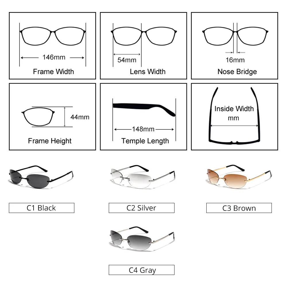 Ralferty Cool Rimless Cat Eye Sunglasses Women Men UV400 2025 Vintage Designer Steampunk Black Sun Glasses Male Retro Shades