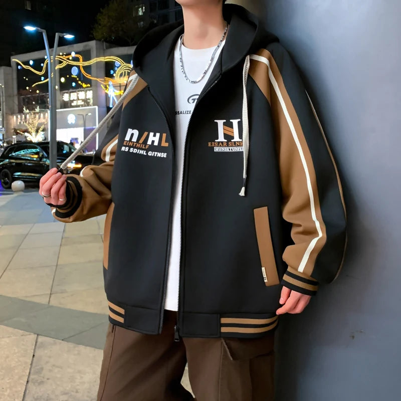 Felpa con Cappuccio Uomo Casual Moda Cardigan Giacca Comoda Primavera Autunno