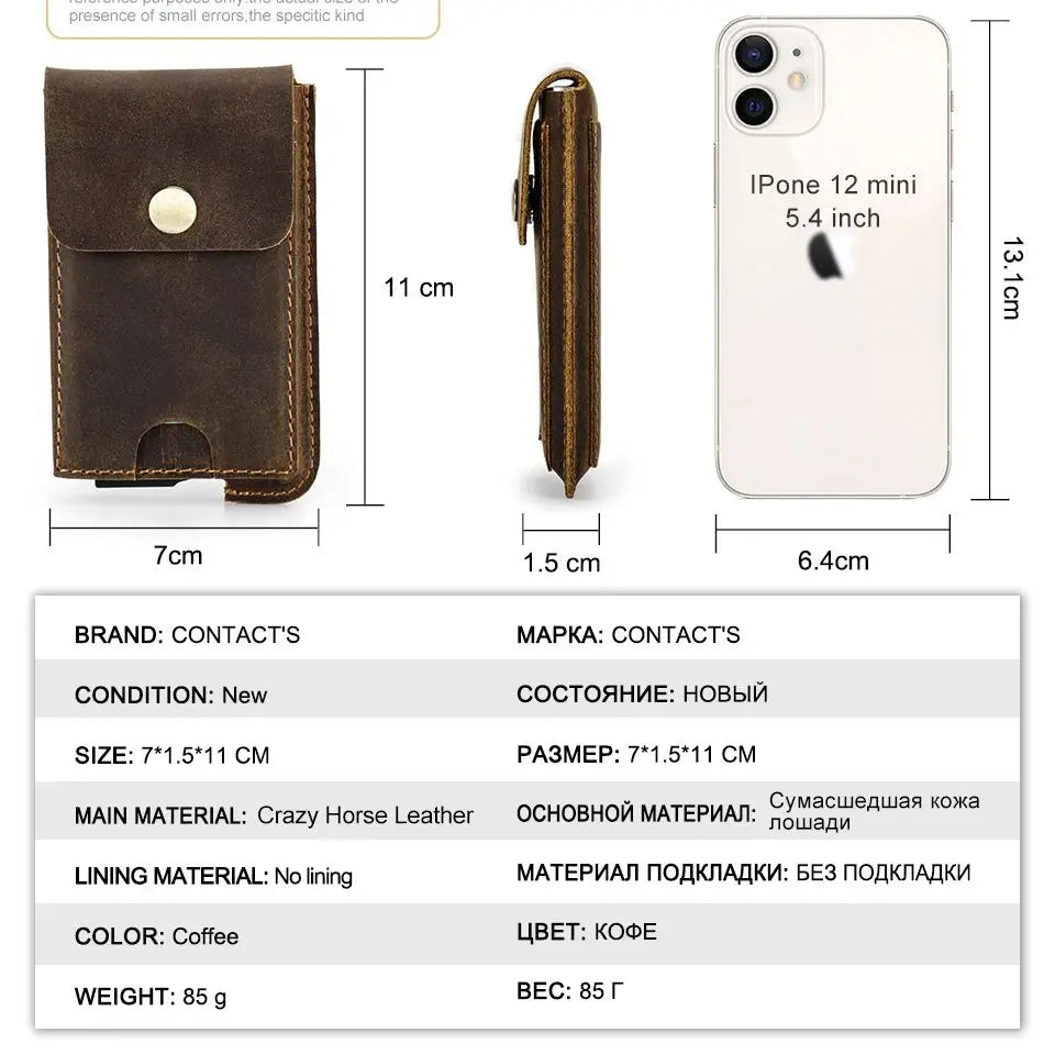 CONTACT'S Men's Credit Card Holder Wallet RFID Genuine Leather Hasp Card Case Man Casual Designer Mini Cards Aluminum Box Purse
