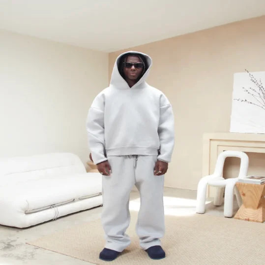 Set Due Pezzi Uomo Felpa + Pantaloni Streetwear Casual Felpato