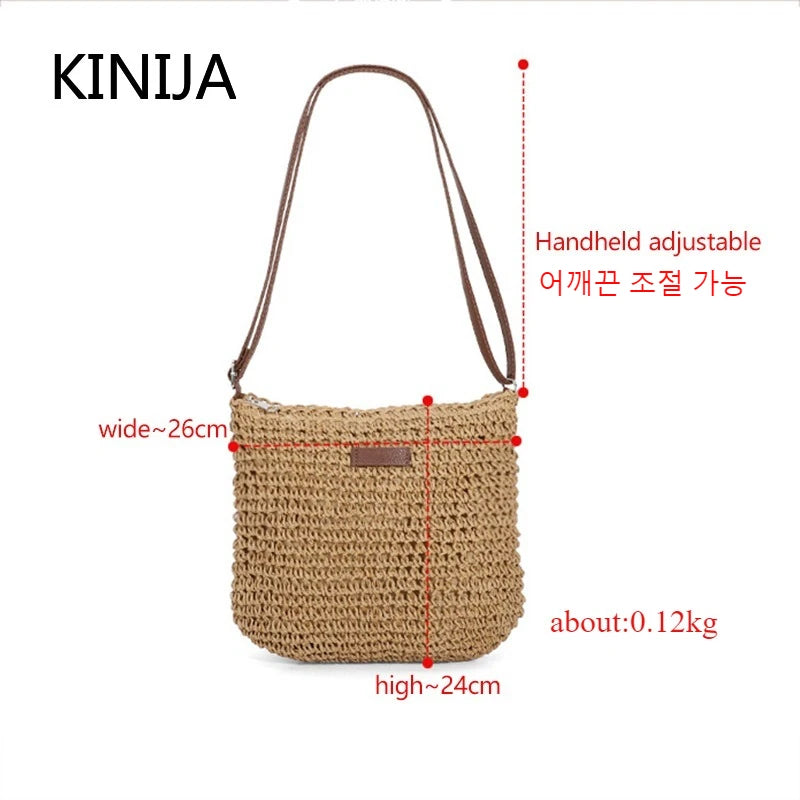 Borsa di Paglia Intrecciata da Spiaggia — Shopper Estiva Donna in Rafia
