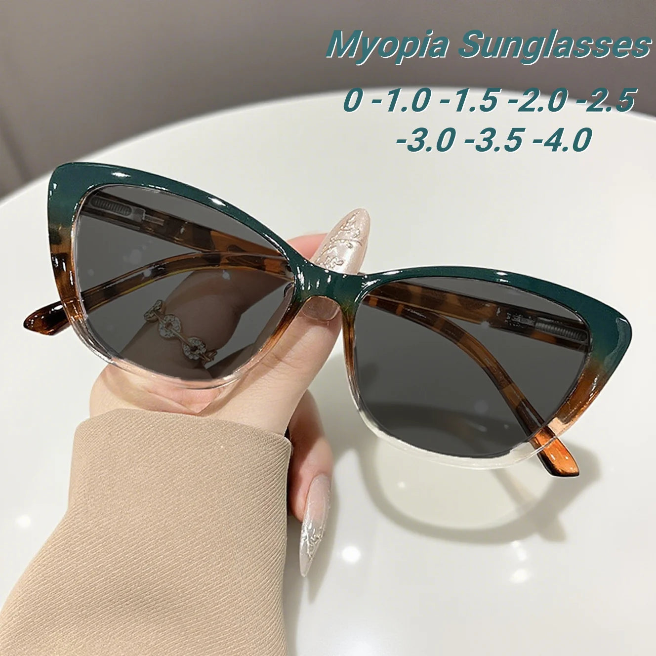 New Fashionable Personalized Color Blocked Cat Eye Women's Myopia Sunglasses Retro Neutral HD Luxury Versatile Sunscreen Glasses