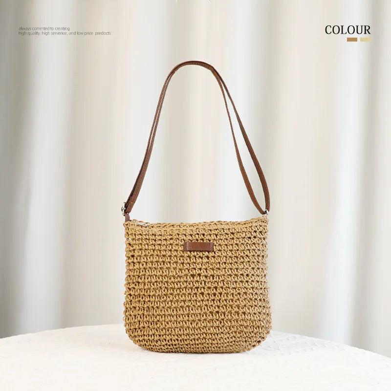 Borsa di Paglia Intrecciata da Spiaggia — Shopper Estiva Donna in Rafia