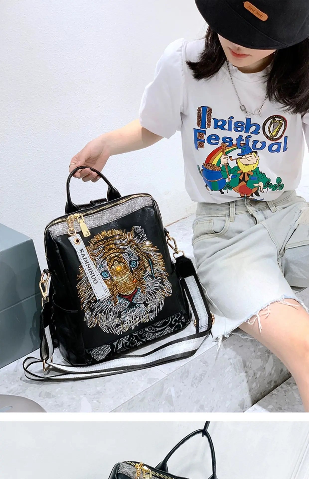 Zaino Donna Fashion con Paillettes - Borsa Scuola in Pelle Morbida per Viaggio