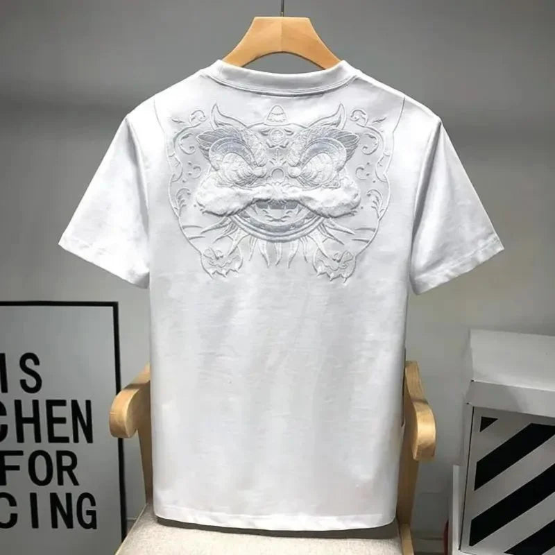 T-shirt Uomo Ricamo Leone – Stile Cinese Casual Estiva