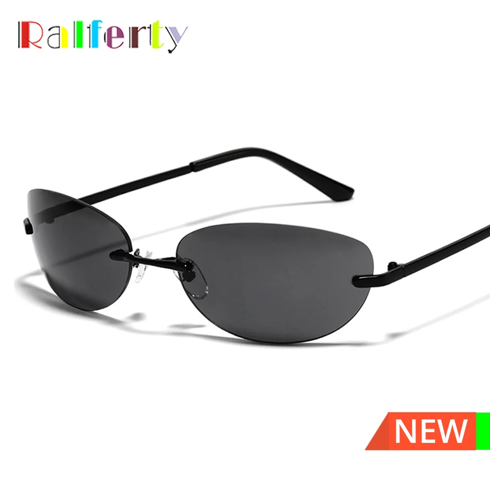 Ralferty Cool Rimless Cat Eye Sunglasses Women Men UV400 2025 Vintage Designer Steampunk Black Sun Glasses Male Retro Shades