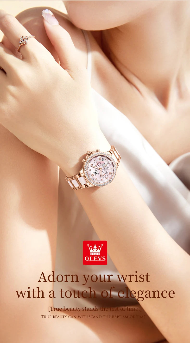 OLEVS Exquisite Women's Watches Prismatic Mirror Surface Quartz Watch Chronograph Gift Bracelet Calendar Waterproof Female Watch