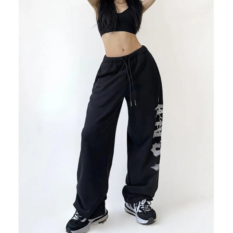 Pantaloni Donna Streetwear | Letter Print Wide Leg Trousers