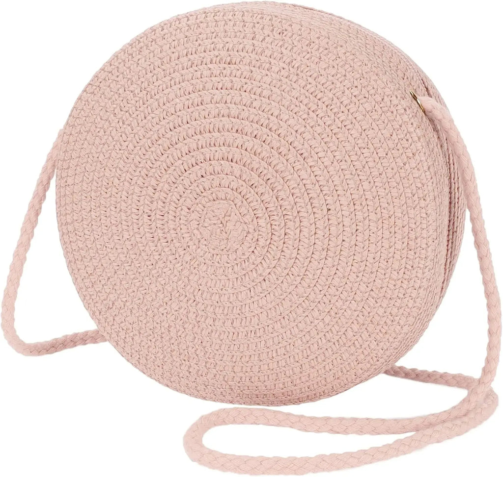 Borsa Rotonda in Paglia Minimalista - Tracolla Donna Stile Vacanza