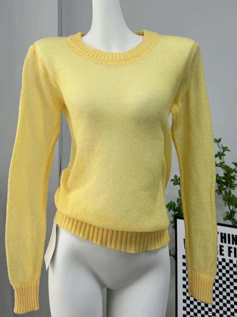 Maglione Elegante Donna Casual Moda Largo Pullover Traforato Colori Caramella