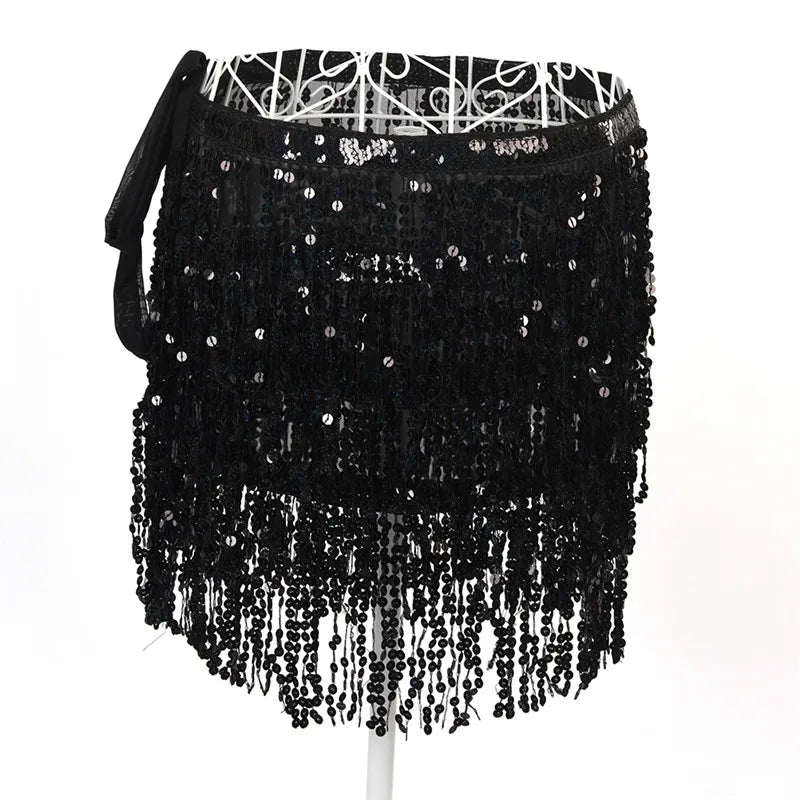 Fascia per Danza del Ventre con Paillettes e Frange - Cintura Decorativa per Performance e Feste
