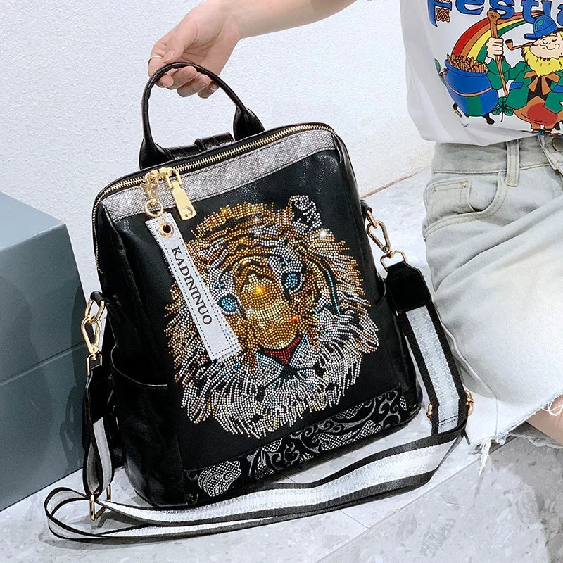 Zaino Donna Fashion con Paillettes - Borsa Scuola in Pelle Morbida per Viaggio