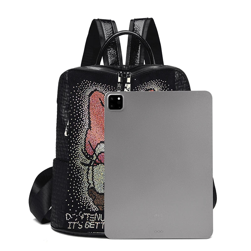 Zaino Donna Grande Capacità con Diamanti Cartoon - Borsa Scuola Fashion