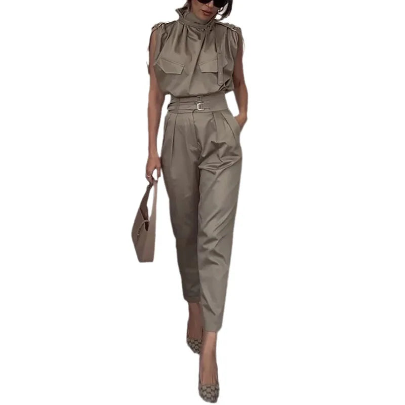 Completo Due Pezzi Estivo Donna - Top Senza Maniche e Pantaloni Lunghi