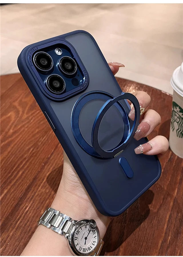 Luxury Rotate Holder Stand Magsafe Magnetic Matte Phone Case For iPhone 17 Air 12 13 14 15 16 Pro Max Protector On 15 Plus Cover
