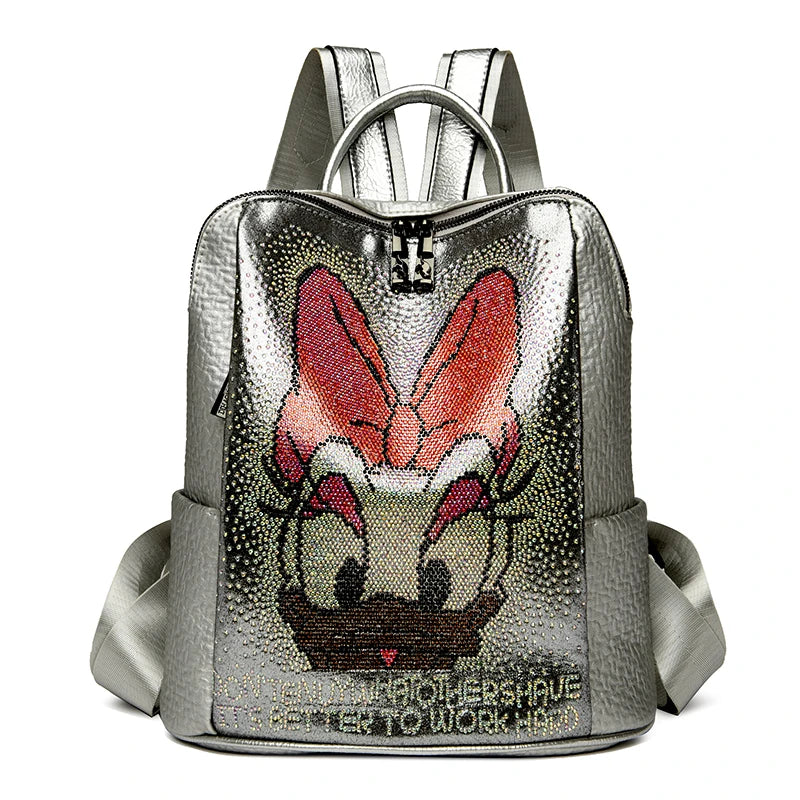 Zaino Donna Grande Capacità con Diamanti Cartoon - Borsa Scuola Fashion