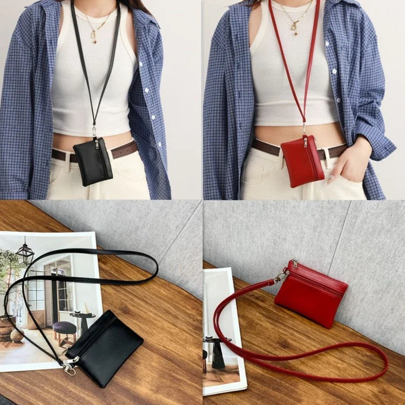 Mini Portamonete in Pelle PU - Portachiavi Compatto con Zip