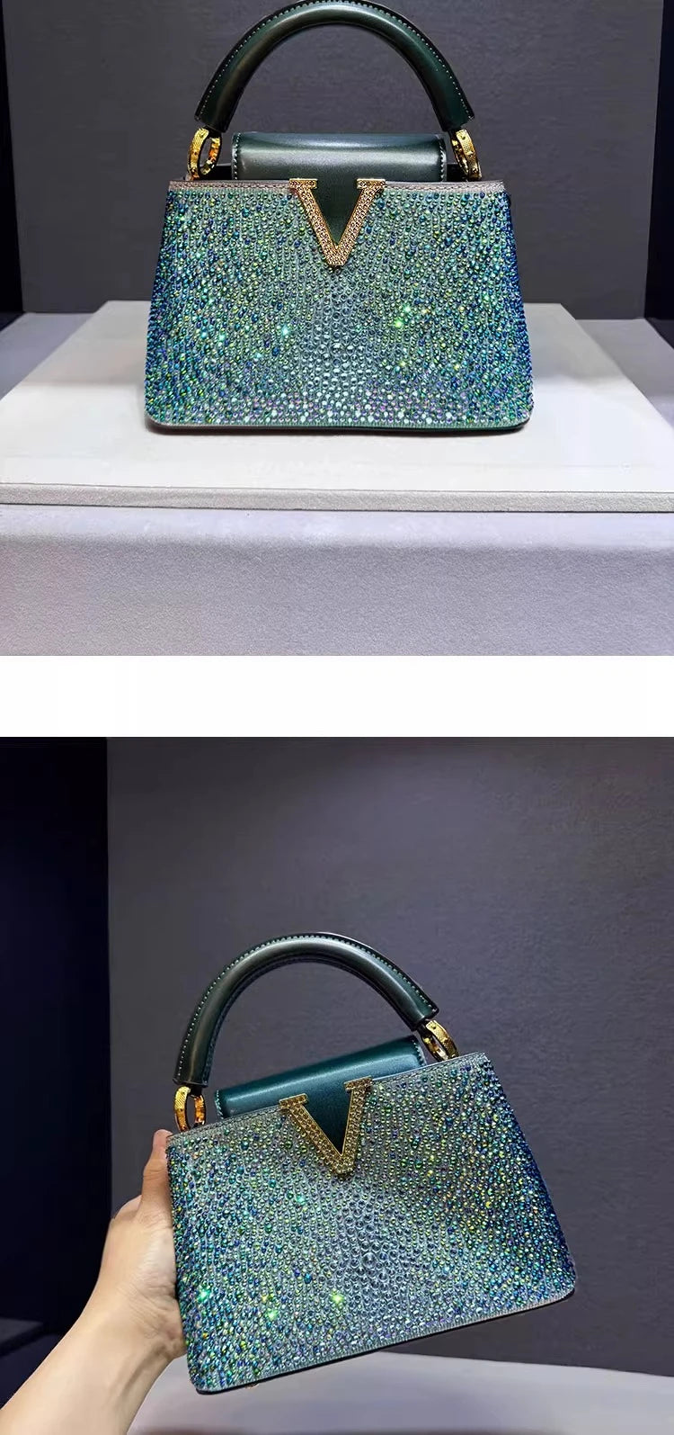 Borsa Tote Donna con Diamanti e Strass - Tracolla in Pelle Luxury