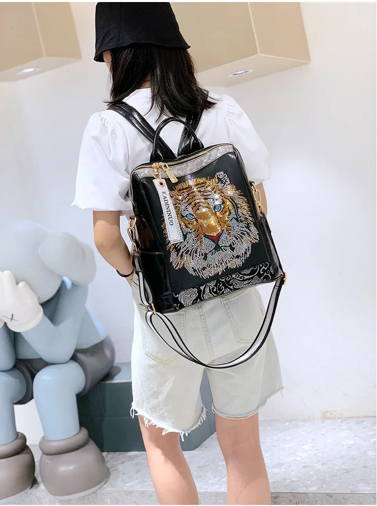 Zaino Donna Fashion con Paillettes - Borsa Scuola in Pelle Morbida per Viaggio