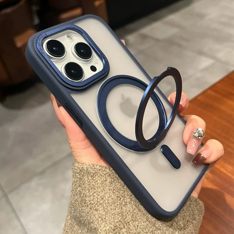 Luxury Rotate Holder Stand Magsafe Magnetic Matte Phone Case For iPhone 17 Air 12 13 14 15 16 Pro Max Protector On 15 Plus Cover