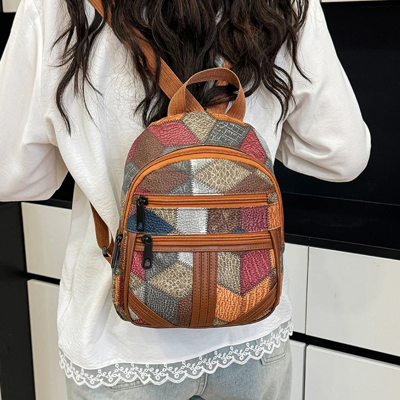 Zaino Casual Patchwork Unisex - Borsa a Spalla Resistente per Viaggio