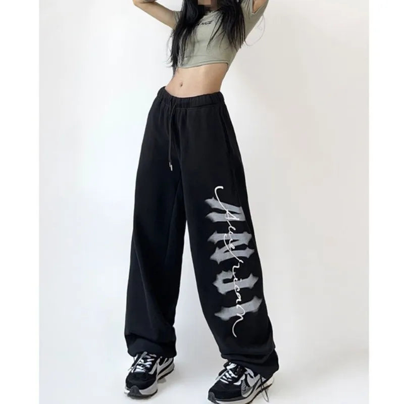 Pantaloni Donna Streetwear | Letter Print Wide Leg Trousers
