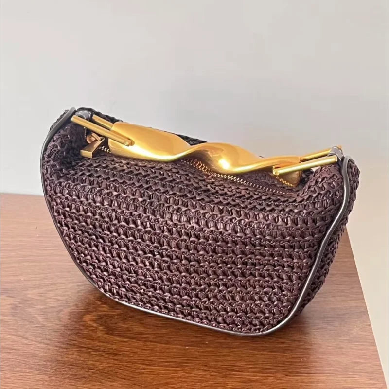 Borsa Cerimonia Intrecciata con Manico Oro - Clutch Elegante per Eventi