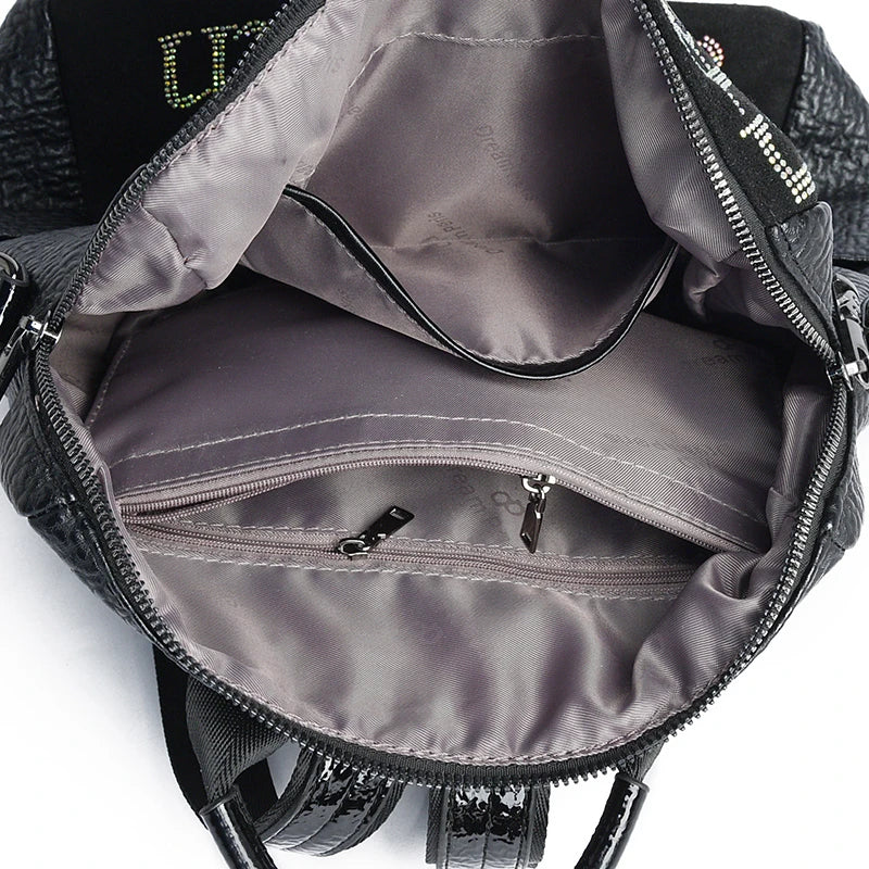 Zaino Donna Design Orsetto con Diamanti - Borsa Scuola Fashion in Pelle