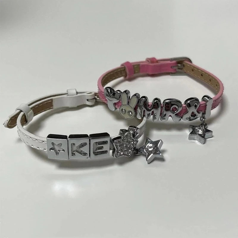 Punk Subculture Diamands Star Letter Wide Bracelets Simple Vintage Casual All-matched Accessories Vacation Jewelry