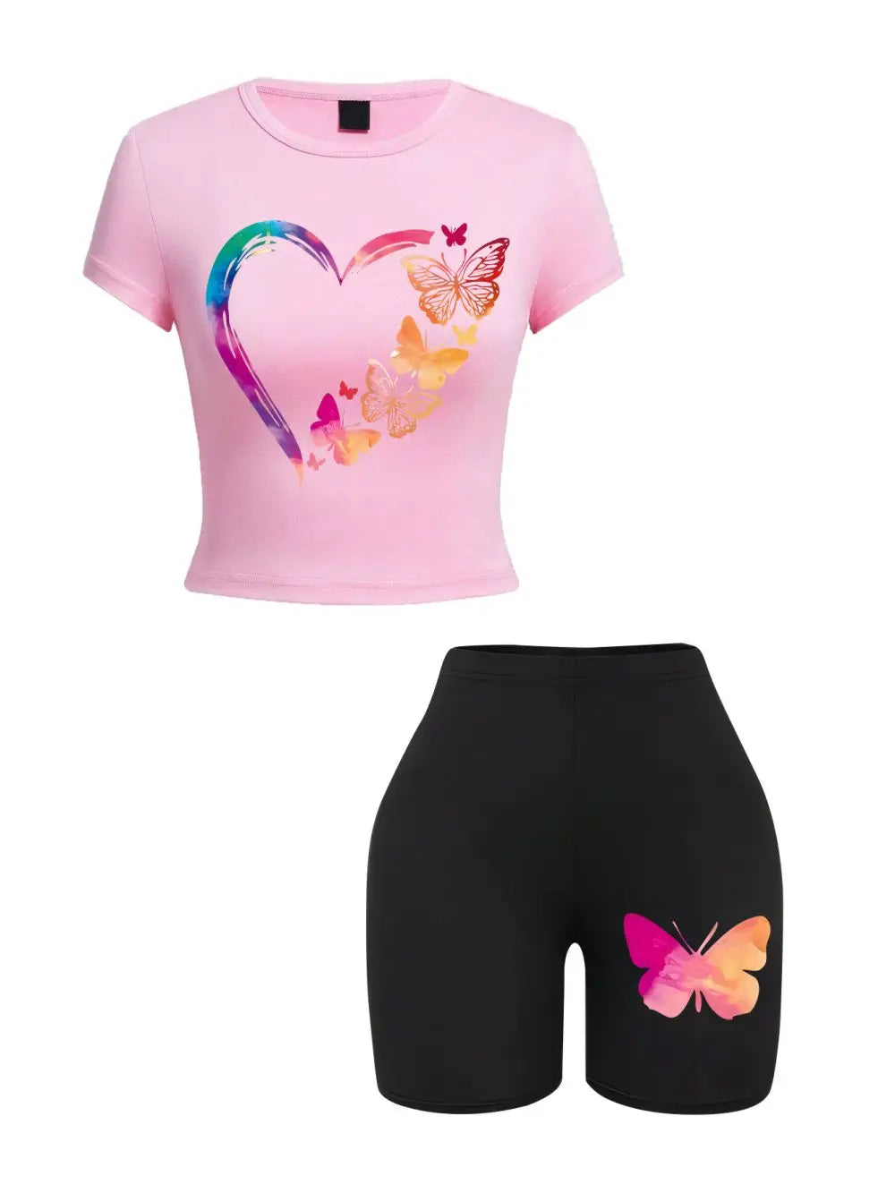 Completo Donna T-Shirt e Shorts — Stampa Farfalle Slim Fit