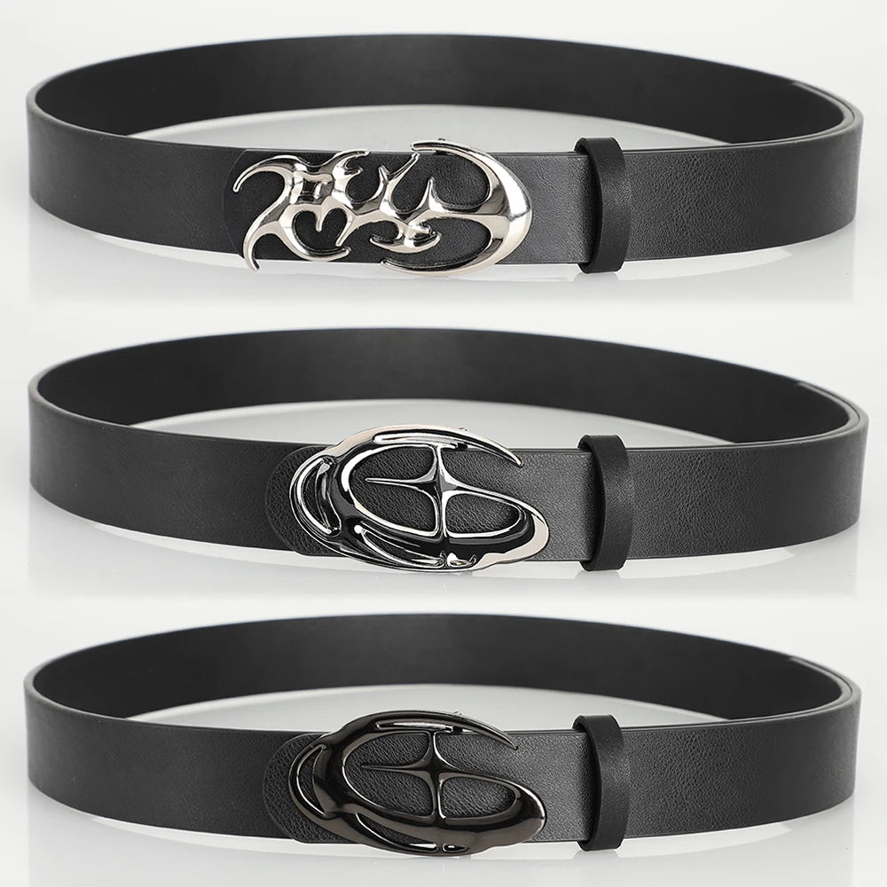 Cintura Geometrica con Fibbia in Lega - Stile Punk Fashion Unisex