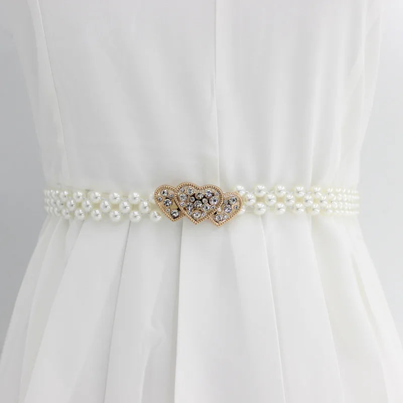 Cintura Elastica Decorativa con Perle e Strass - Accessorio Fashion per Abiti e Vestiti