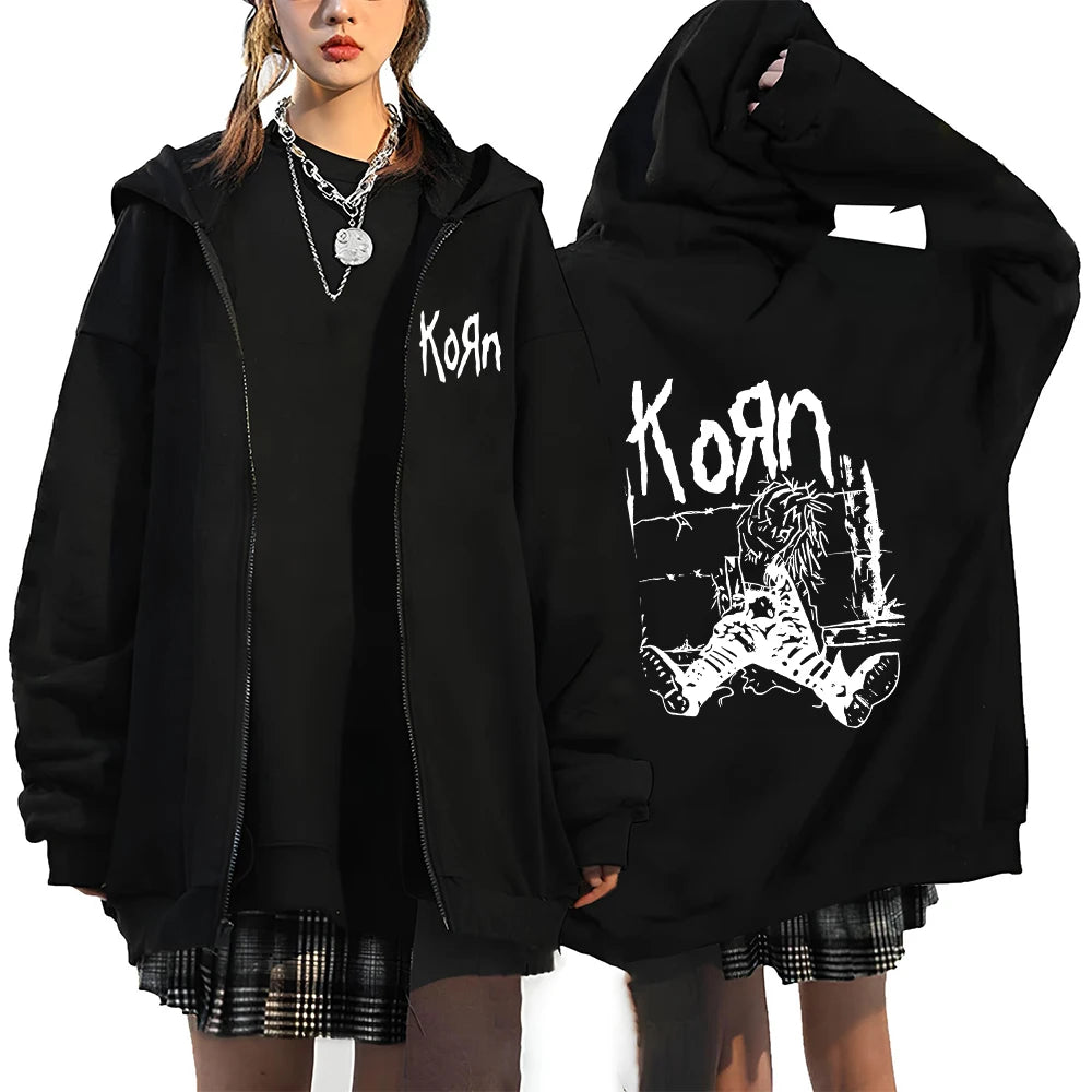 Felpa con Cappuccio Korn Rock World Tour - Zip Oversized Streetwear Hip Hop