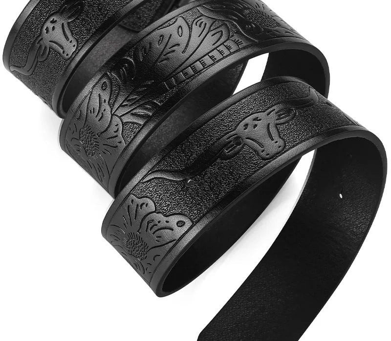 Cintura Western Vintage in Pelle PU - Fibbia con Lettera Classica e Decorazioni Floreali Retrò