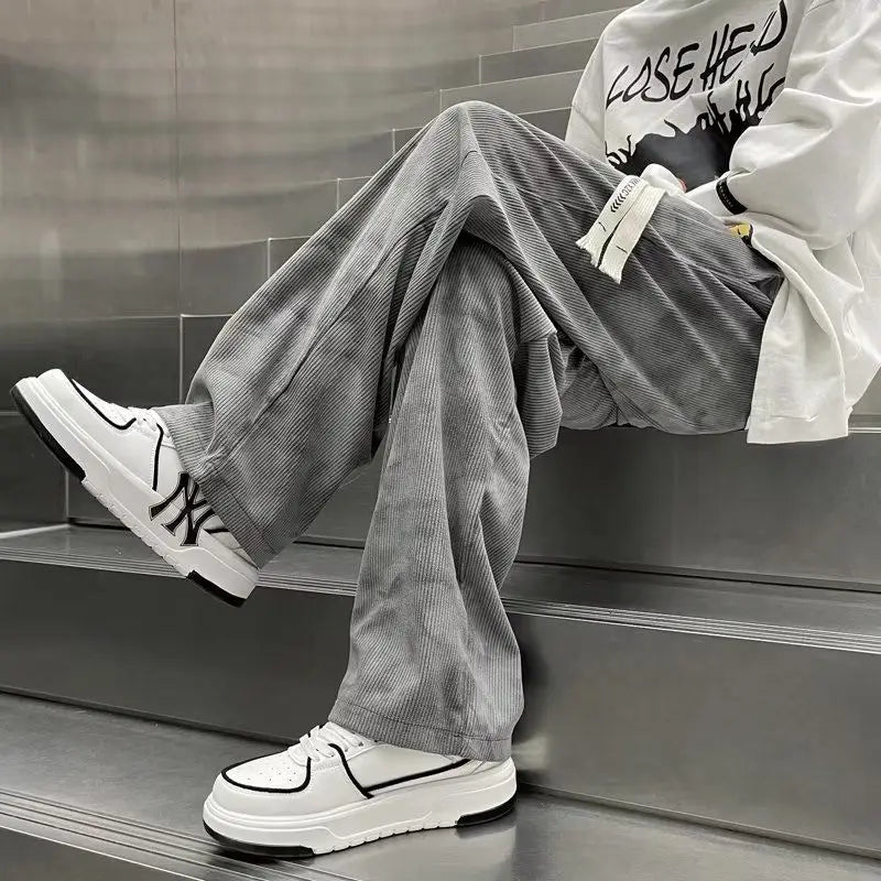 Pantaloni Casual Corduroy Gamba Larga – Stile Retrò Hong Kong