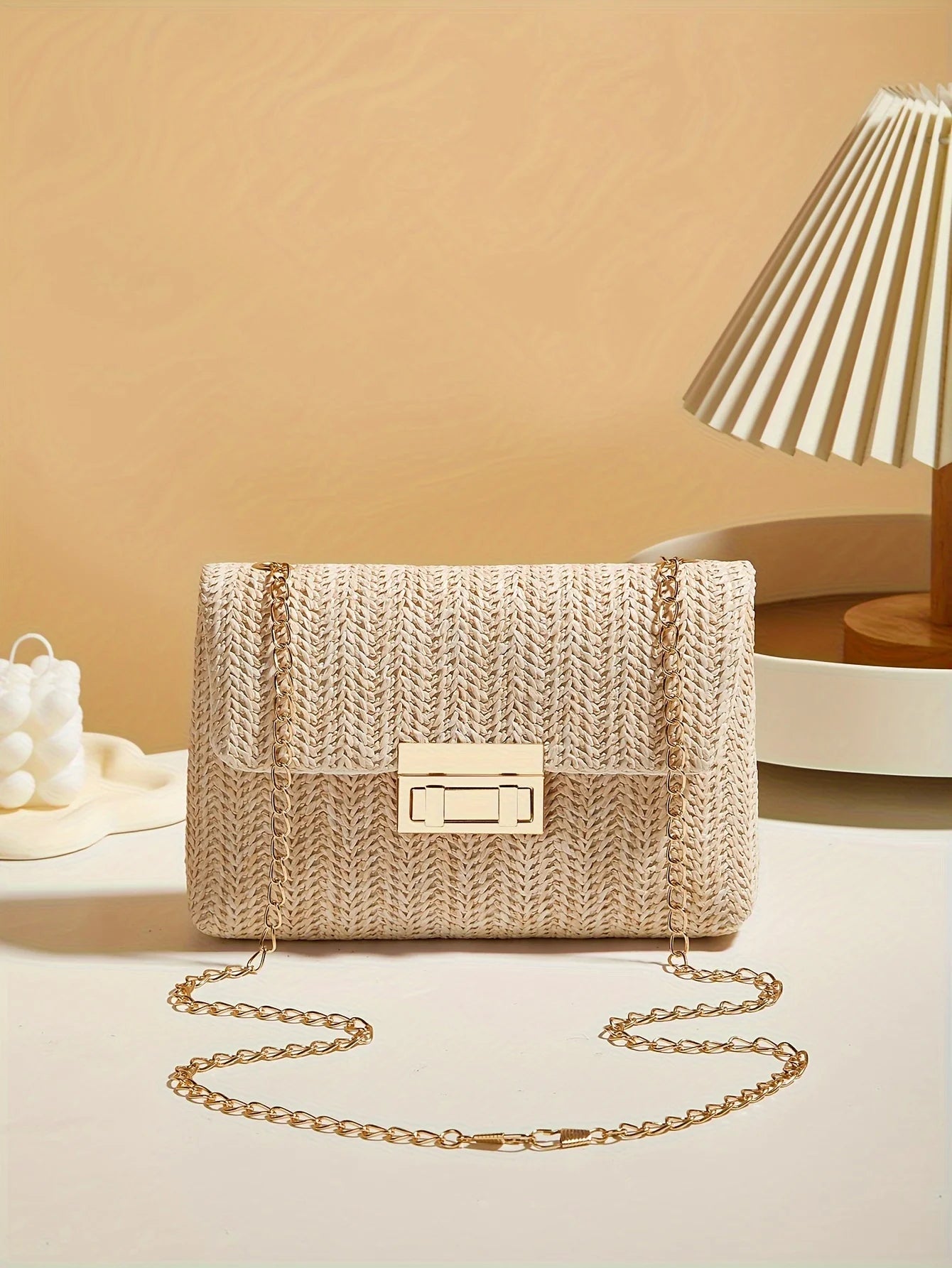 Borsa Paglia Intrecciata Donna - Tracolla Fashion con Chiusura a Lucchetto