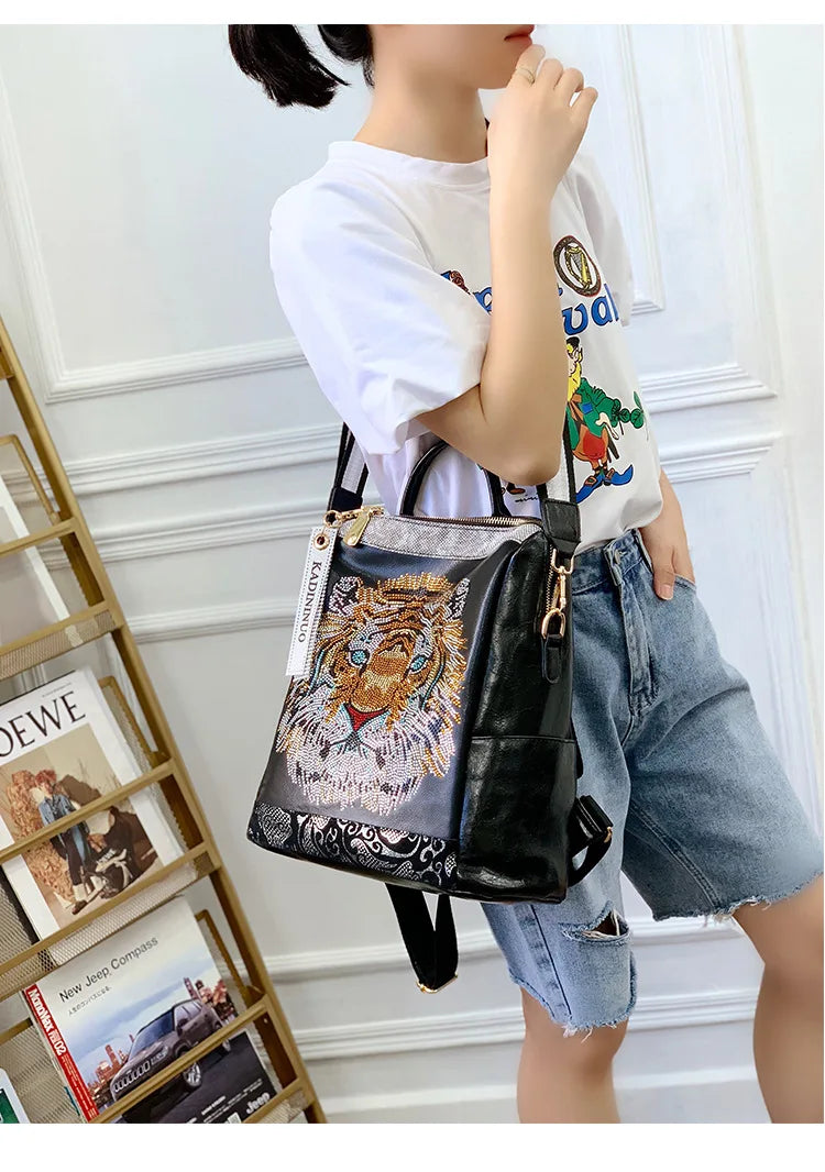 Zaino Donna Fashion con Paillettes - Borsa Scuola in Pelle Morbida per Viaggio